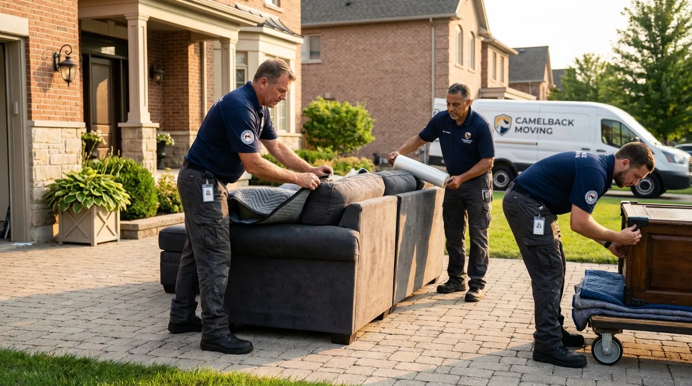 Large estate moving crew wrapping furniture in Warren, IN
