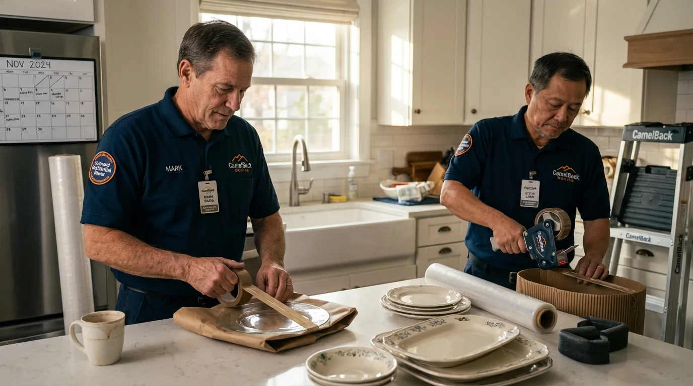 Professional crew packing kitchen dishware in Warren, IN
